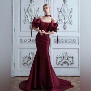 Burgundy Custom Bridesmaid Prom Evening Dress